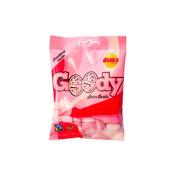 Guminukai BUBS GOODY SOUR OVALS STRAWBERRY VANILLA, 90g. Guminukai BUBS GOODY SOUR OVALS STRAWBERRY VANILLA, 90g.