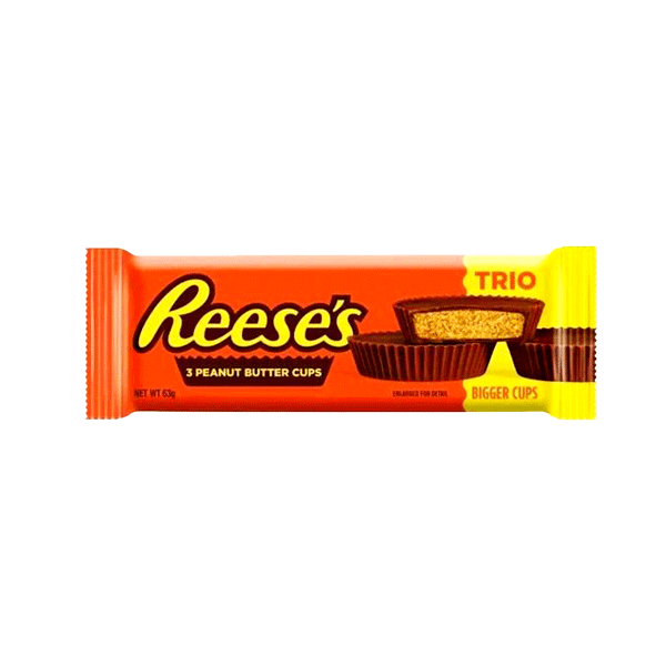 Šokoladiniai krepšeliai REESE''S 3 PEANUT BUTTER CUPS, 63g. Šokoladiniai krepšeliai REESE''S 3 PEANUT BUTTER CUPS, 63g.